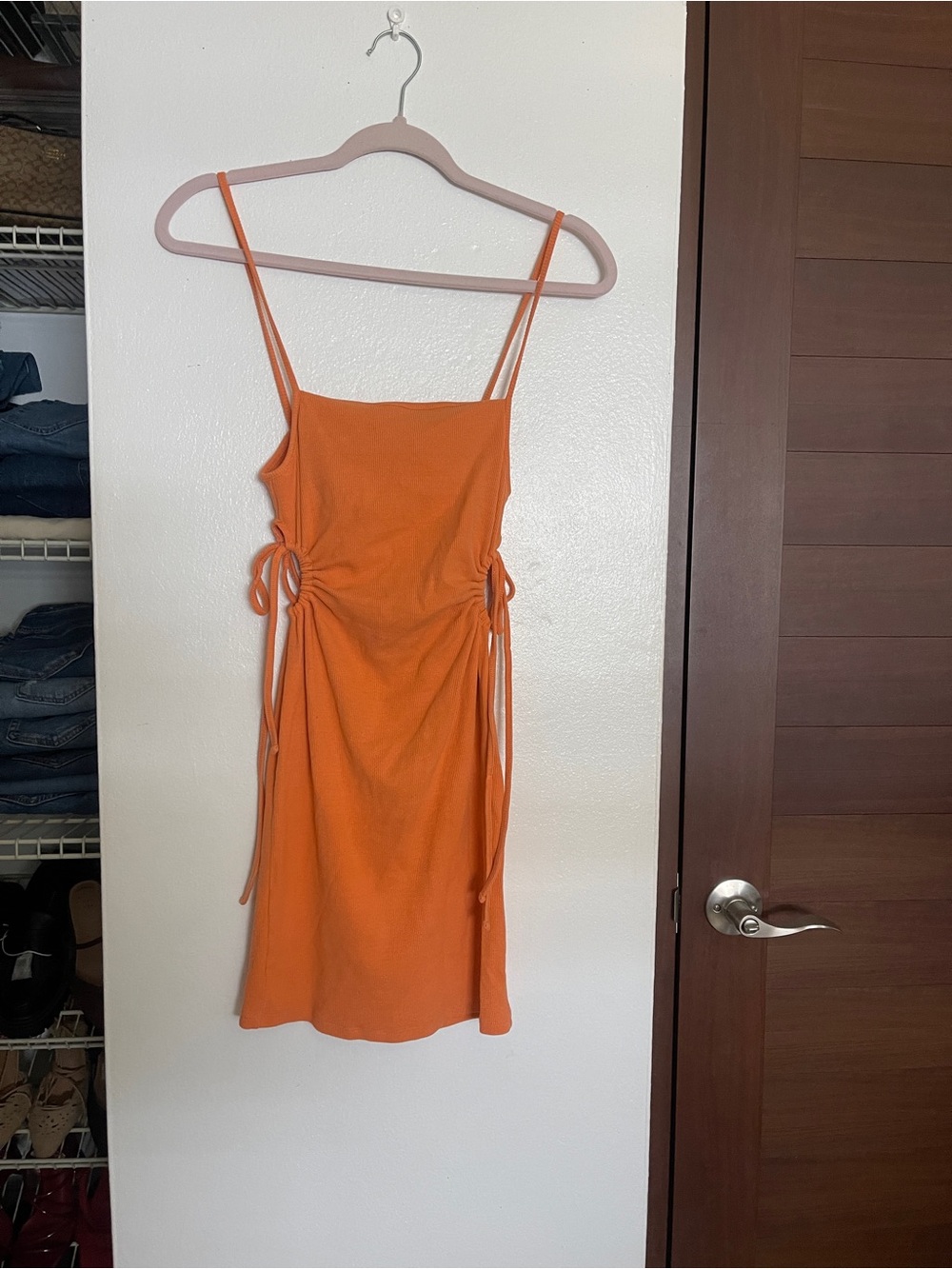 Zara Sleeveless Orange Drawstring Side Dress